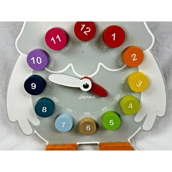 JANOD Owly Teaching/Learning Clock Time Toy w Chalkboard + Removable Number Pegs - Picture 4 of 10
